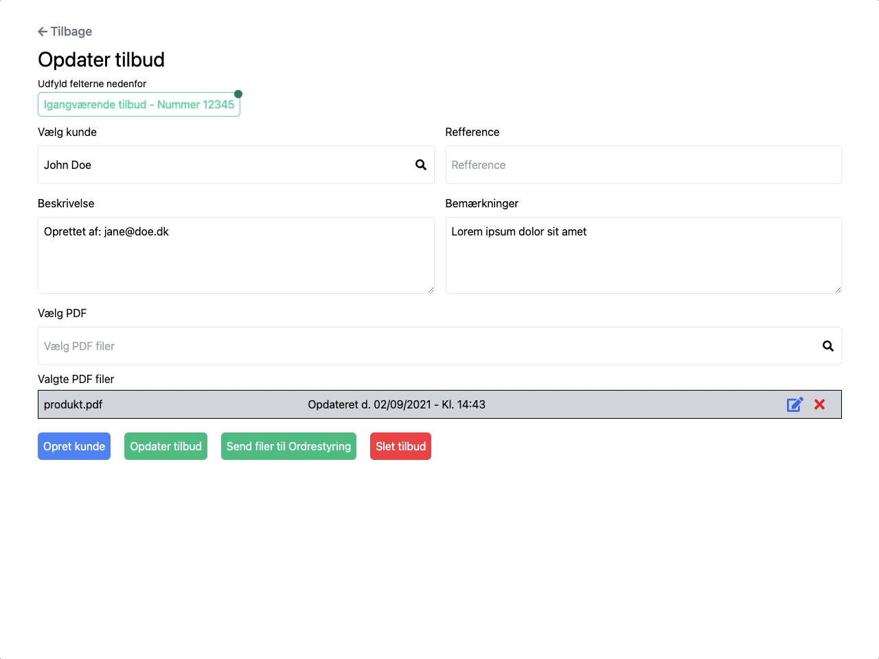 Arkitex ordering system creating an order