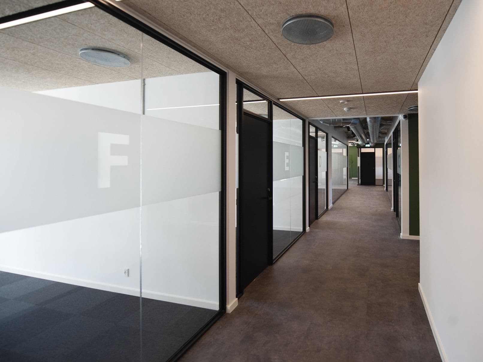 A hall with vinyl covered windows