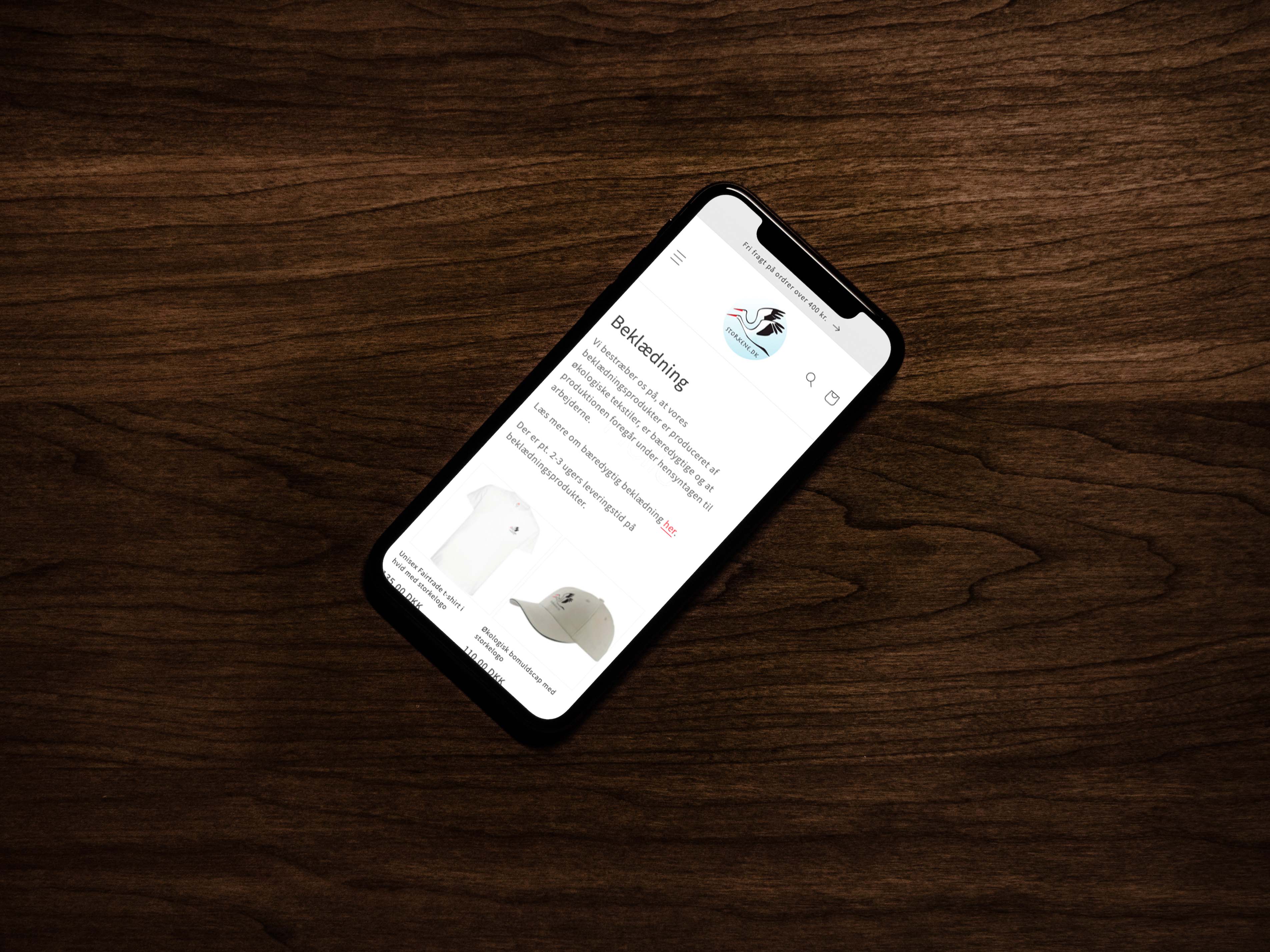 Storkene webshop on mobile